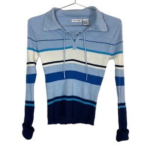 Vintage Energie Blue & White Striped Ribbed Long Sleeve Sweater